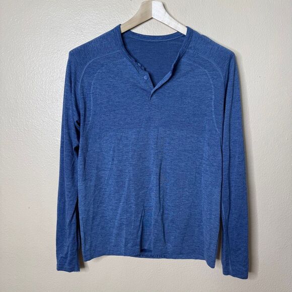 Lululemon Shirt Mens Medium Blue Metal Vent Tech Long Sleeve Henley 2.0 - Picture 1 of 6